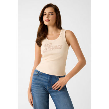Camiseta Guess sin mangas logo strass