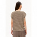 Camisetas Mujer Camiseta ARMEDANGELS Slub Stripe Sand Stone / Dried Palm