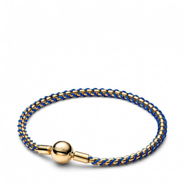 Pandora Pulsera de cadena trenzada con cord&oacute;n azul 563816C02