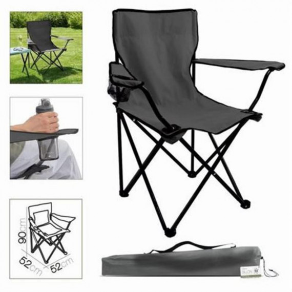 Silla de Camping Plegable Gris Oscuro 52x52x90cm con Portavasos