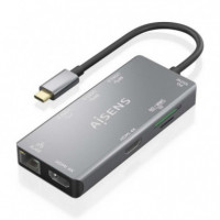 Docking Usb-c AISENS 9 en 1 con 2XHDMI, RJ45 Gigabit, 3XUSB, Usb-c Pd 100W, Lector Sd/microsd (gris, ASUC-9P018-GR)