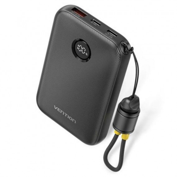 Powerbank Vention 10000 mAh con Pantalla LED y Carga Rápida 22.5W Negro