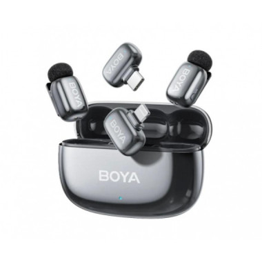Micr&oacute;fono Inal&aacute;mbrico BOYA Mini 2 (2 Unidades, USB-C/Lightning, IA, Estuche de Carga)