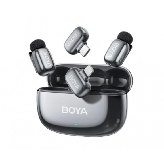 Micrófono Inalámbrico BOYA Mini 2 (2 Unidades, USB-C/Lightning, IA, Estuche de Carga)