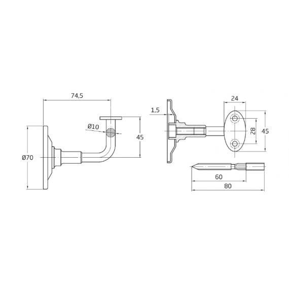 Soporte Pasamanos Inox - Modelo 25