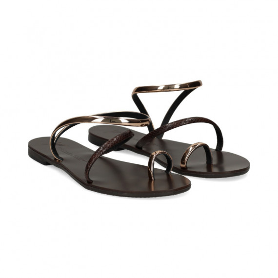 ESCLAVA TIRA EMPEINE MARRON+BRONCE