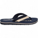 FLIP FLOP CROCHET BLANCO+AZUL
