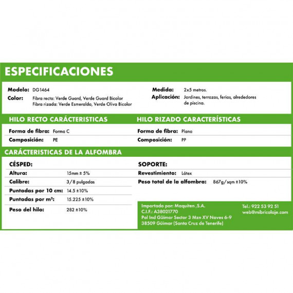 Cesped Artificial Serie Eco DONNA GARDEN (15MM 2X5MTS) - Guanxe Atlantic Marketplace