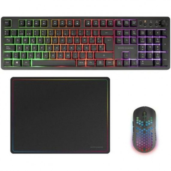 MARS GAMING TECLADO MCPWX + RATON OPTICO + ALFOMBRILLA  NEGRO