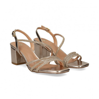 Sandalia 3 Tiras+empeine Strass Oro  EXE