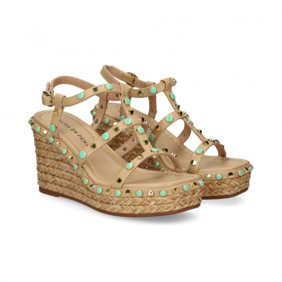 Sandalia Bb Cuna+piedras Piel Beige  ALMA EN PENA