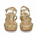 Sandalia Bb Cuna+piedras Piel Beige  ALMA EN PENA