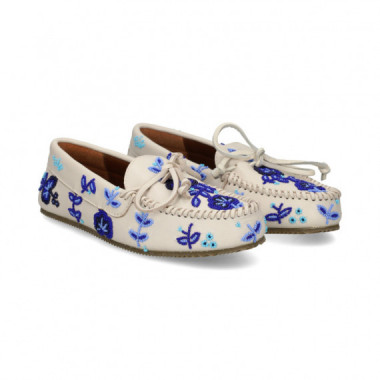 Mocasin Cuentas Flores Azul Blanco  DE SIENA