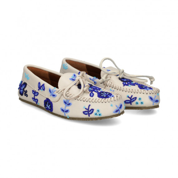 Mocasin Cuentas Flores Azul Blanco  DE SIENA