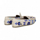 Mocasin Cuentas Flores Azul Blanco  DE SIENA