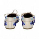 Mocasin Cuentas Flores Azul Blanco  DE SIENA