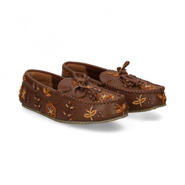 Mocasin Flores Cuentas Piel Cuero  DE SIENA