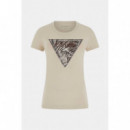 Camiseta con Logo Triángulo en Estampado Cebra de GUESS