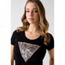 Camiseta con Logo Triángulo en Estampado Cebra de GUESS