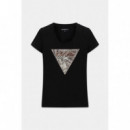 Camiseta con Logo Triángulo en Estampado Cebra de GUESS