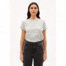 Camisetas Mujer Camiseta ARMEDANGELS Idaara Stripes White Seagreen