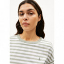 Camisetas Mujer Camiseta ARMEDANGELS Idaara Stripes White Seagreen
