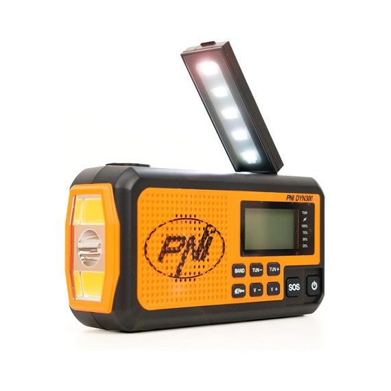 PNI Radio Portatil Solar AM/FM/SW DYN300 Con Dinamo,Linterna, Bateria Recargable 4000mAh Funcion SOS