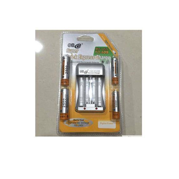 Cargador de Pilas YD-809, Incluye 2x Pila AA 2500mAh, AAA 1600mAh