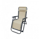 10005M TUMBONA PLEGABLE BEIGE DE ACERO CON COJIN CERVICAL