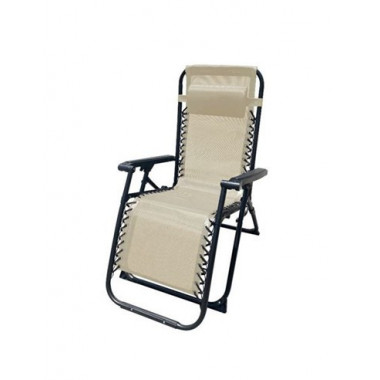 10005M TUMBONA PLEGABLE BEIGE DE ACERO CON COJIN CERVICAL