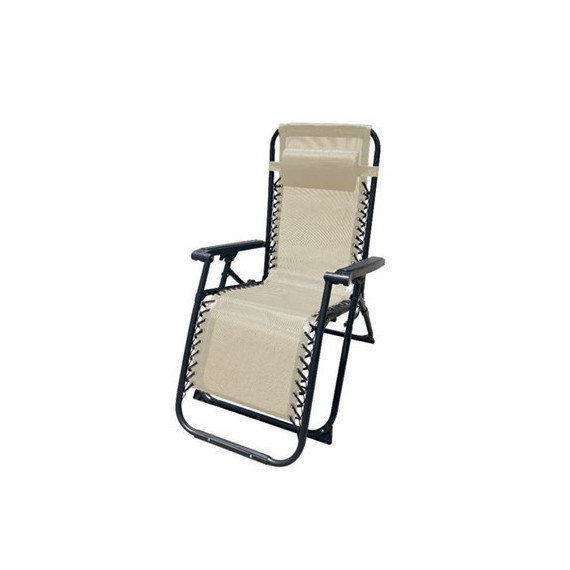 10005M TUMBONA PLEGABLE BEIGE DE ACERO CON COJIN CERVICAL