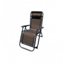 10007M TUMBONA PLEGABLE MARRON DE ACERO CON COJIN CERVICAL