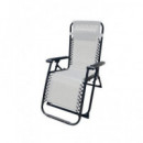 10009 TUMBONA PLEGABLE GRIS DE ACERO CON COJIN CERVICAL
