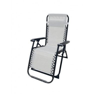 10009 TUMBONA PLEGABLE GRIS DE ACERO CON COJIN CERVICAL