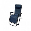 10011 TUMBONA PLEGABLE AZUL MARINO DE ACERO CON COJIN CERVICAL
