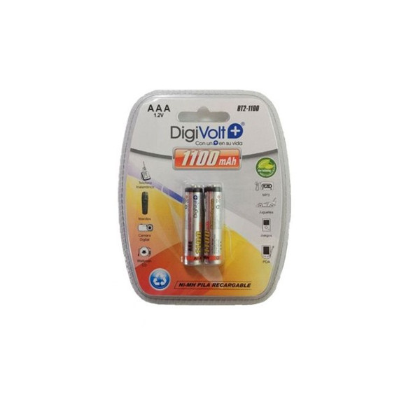 DIGIVOLT Pack 2 Pilas AAA Recargable 1100mAh Ni-MH HR03 1.2V BT2-1100