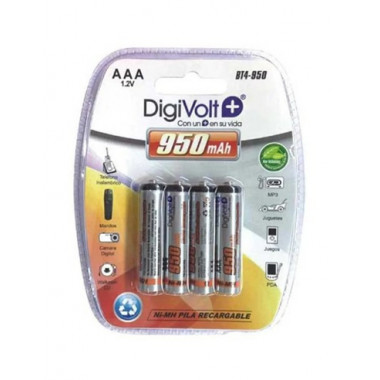 DIGIVOLT Pack 4 Pilas AAA Recargable 950mAh Ni-MH HR03 1.2V BT4-950