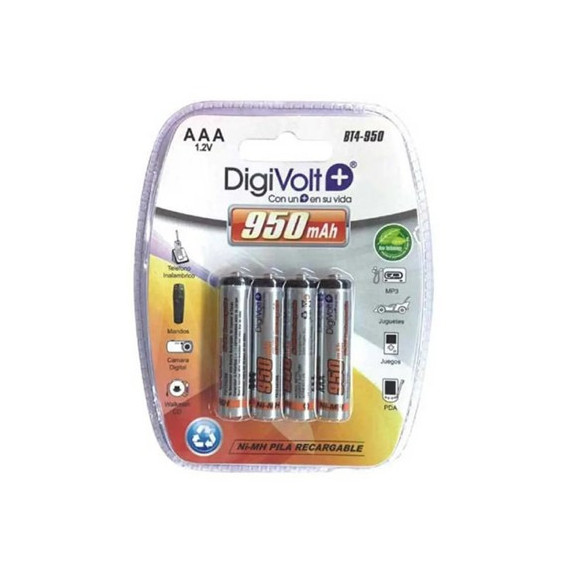 DIGIVOLT Pack 4 Pilas AAA Recargable 950mAh Ni-MH HR03 1.2V BT4-950