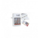 DIGIVOLT Cargador de Pilas AA/AAA/9V Ni-Mh Recargable QC-1400 Con 4X Pilas AA 1400mAh 100-240V