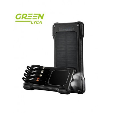 GREEN LYCA Bateria Externa Portatil 10000mAh Solar Con Cable Lightning,Usb C y Micro Usb GL70174