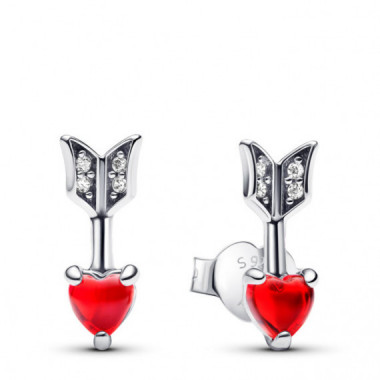PANDORA Pendientes de Bot&oacute;n Flecha & Coraz&oacute;n Cristal de Murano 293668C01