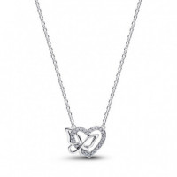 PANDORA Collar en Plata de Primera Ley Corazón y Mariposa 394477C01