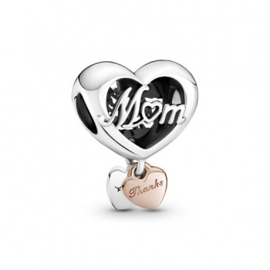 PANDORA Dia de la Madre Charm en Plata de Ley y Rose Coraz&oacute;n Gracias Mam&aacute; 789372C00