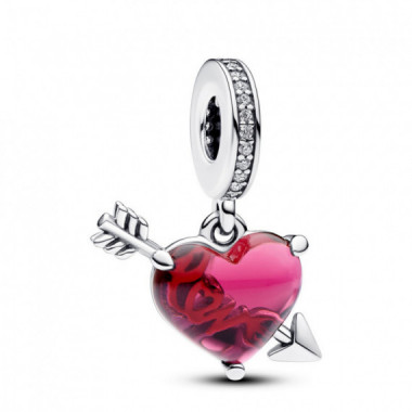 PANDORA Charm Colgante de Cristal de Murano Coraz&oacute;n Rojo y Flecha 793085C01