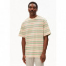 Camisetas Hombre Camiseta ARMEDANGELS Iconic Maarkos Stripes Foam Washed Berry