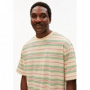 Camisetas Hombre Camiseta ARMEDANGELS Iconic Maarkos Stripes Foam Washed Berry