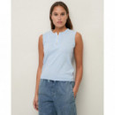 Camisetas Mujer Top YERSE Flax Cuello Panadero Sky Blue