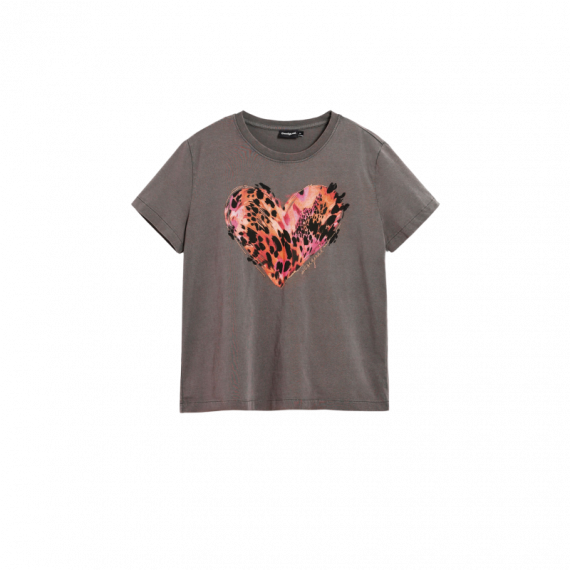 Camisetas Mujer Camiseta DESIGUAL Corazón Tigre Gris