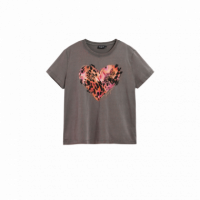 Camisetas Mujer Camiseta DESIGUAL Corazón Tigre Gris