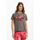 Camisetas Mujer Camiseta DESIGUAL Corazón Tigre Gris